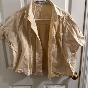 Never worn - Small linen collared button up crop oversized baggy